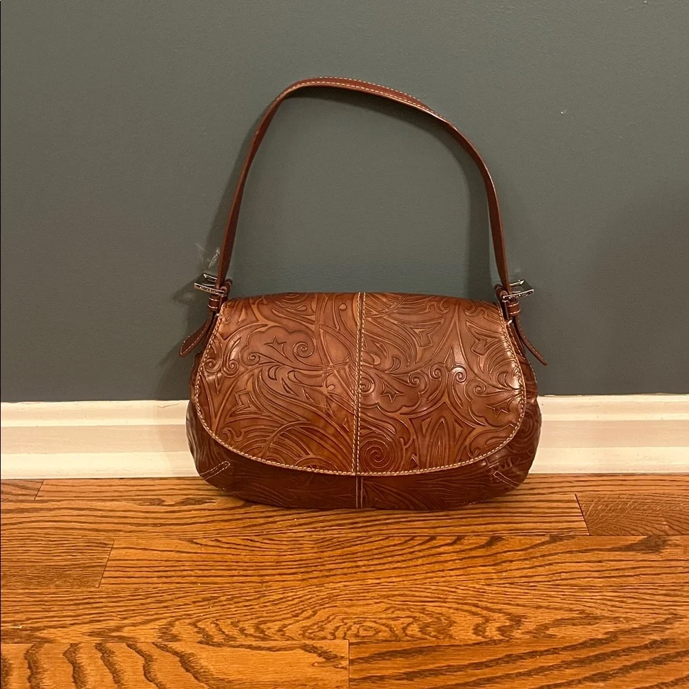 Cole Haan Brown Tooled Leather Shoulder Bag vintage